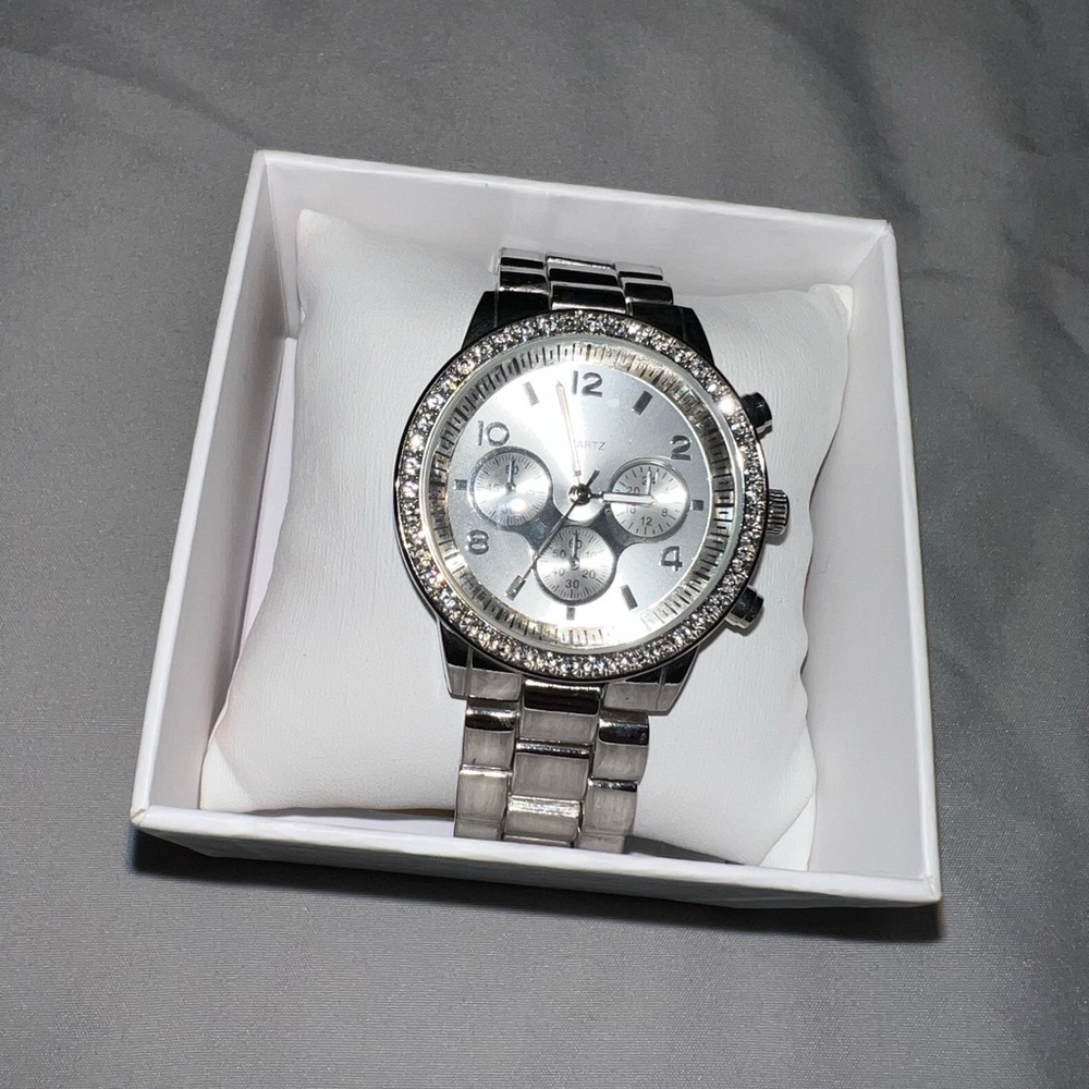 Silver Watch with Crystal Accents